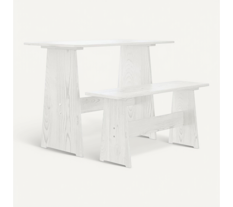 Table À Manger Avec Banc Reine Blanc Bois De Pin Solide
