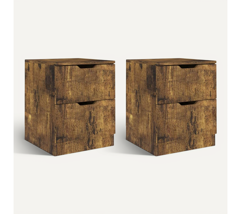 Tables De Chevet 2 Pièces Chêne Fumé 40x40x50 Cm Bois Contreplaqué