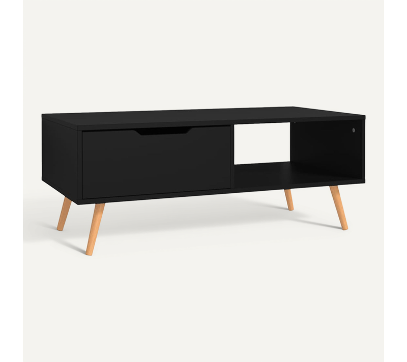 Table Basse Noire 100 X 49,5 X 43 Cm En Bois Contreplaqué Robuste Et Durable