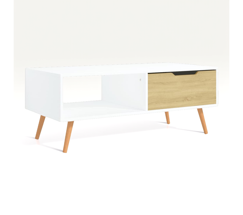Table Basse Blanc Et Chêne Sonoma 100x49,5x43cm Bois Contreplaque