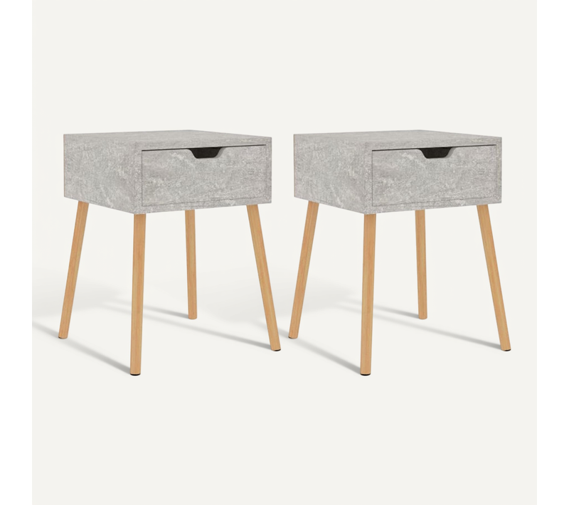 Tables De Chevet 2 Pièces Gris Béton 40x40x56 Cm Bois Contreplaqué