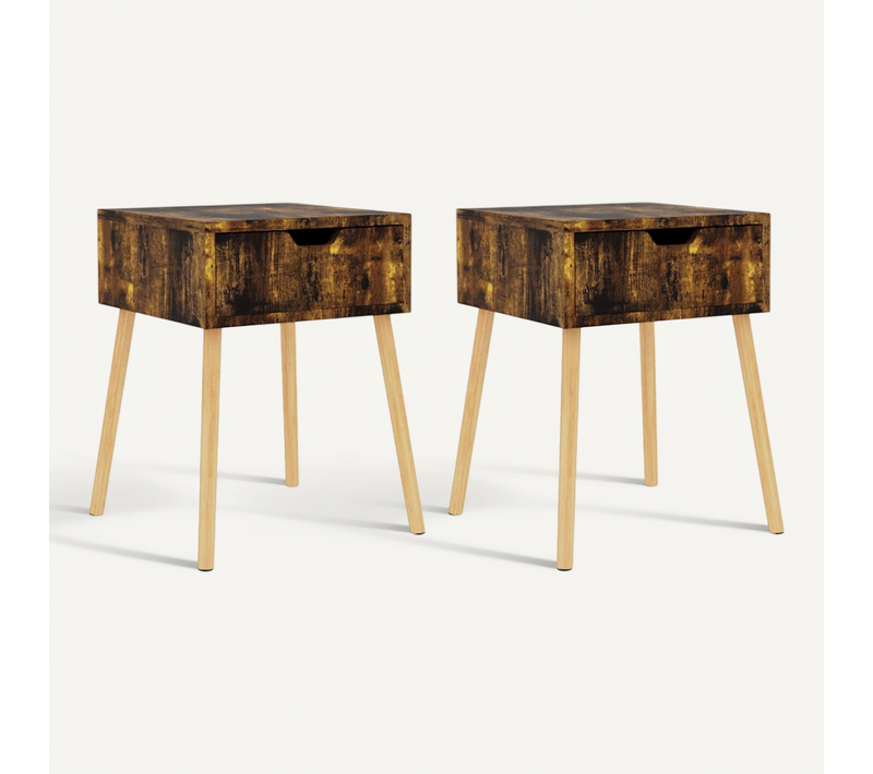 Tables De Chevet 2 Pièces Chêne Fumé 40x40x56 Cm Bois Contreplaqué
