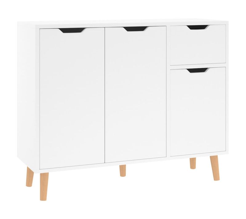Buffet Blanc Brillant 90x30x72 Cm Bois Contreplaqué