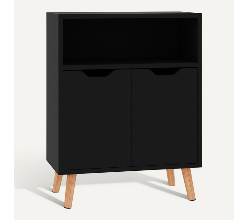 Buffet Noir Brillant 60x30x72 Cm Bois Contreplaqué