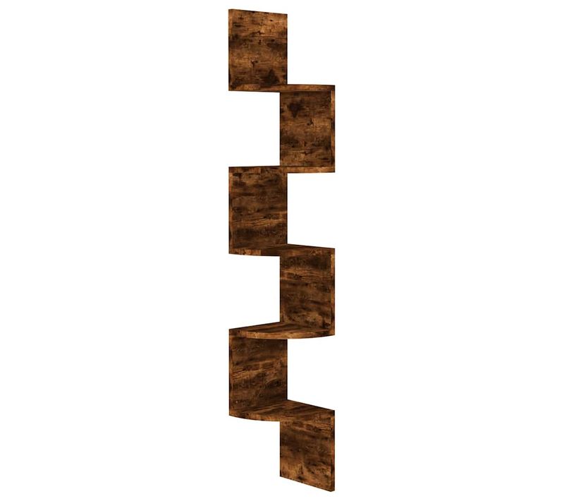 étagère D'angle Murale Chêne Fumé 19x19x123cm Bois Contreplaqué