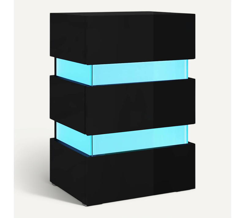Table De Chevet À LED Noir Brillant 45x35x67 Cm Bois Contreplaqué