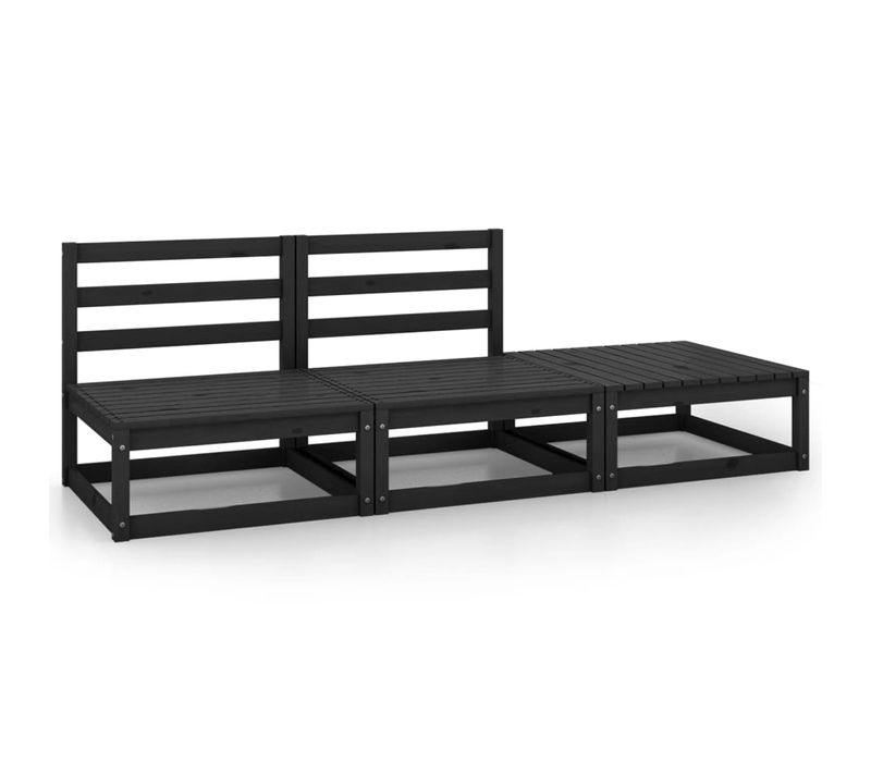 Salon De Jardin 3 Pièces Noir Bois De Pin Massif