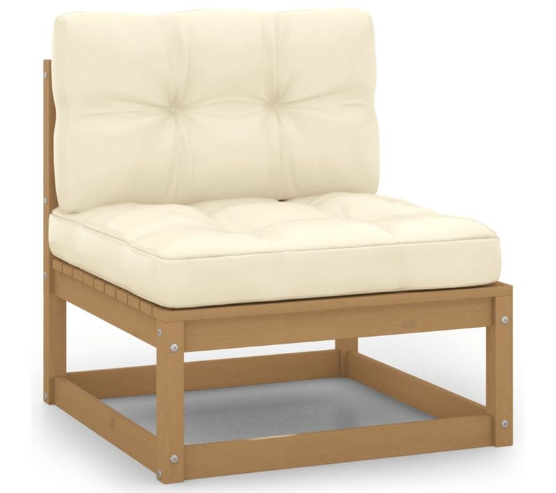 Canapé Central De Jardin Avec Coussins Crème Bois De Pin Massif