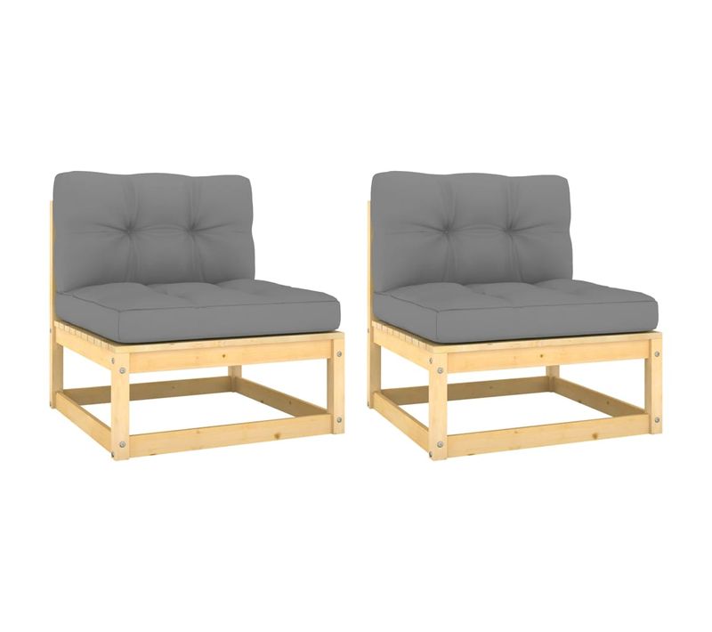 Canapés Centraux De Jardin Coussins Gris2pcs Bois De Pin Massif
