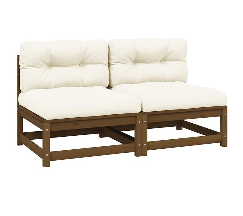 Canapés Centraux De Jardin Avec Coussins Crème 2 Pièces