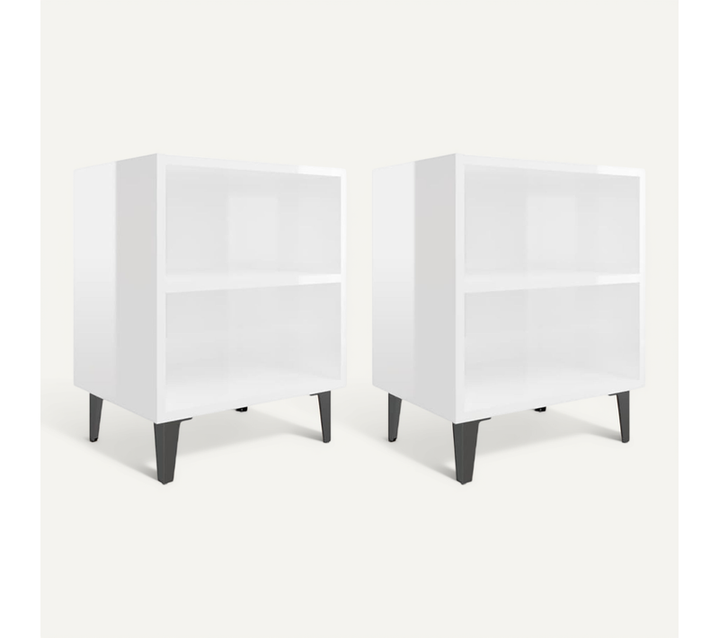 Tables De Chevet Pieds En Métal 2 Pièces Blanc Brillant 40x30x50cm