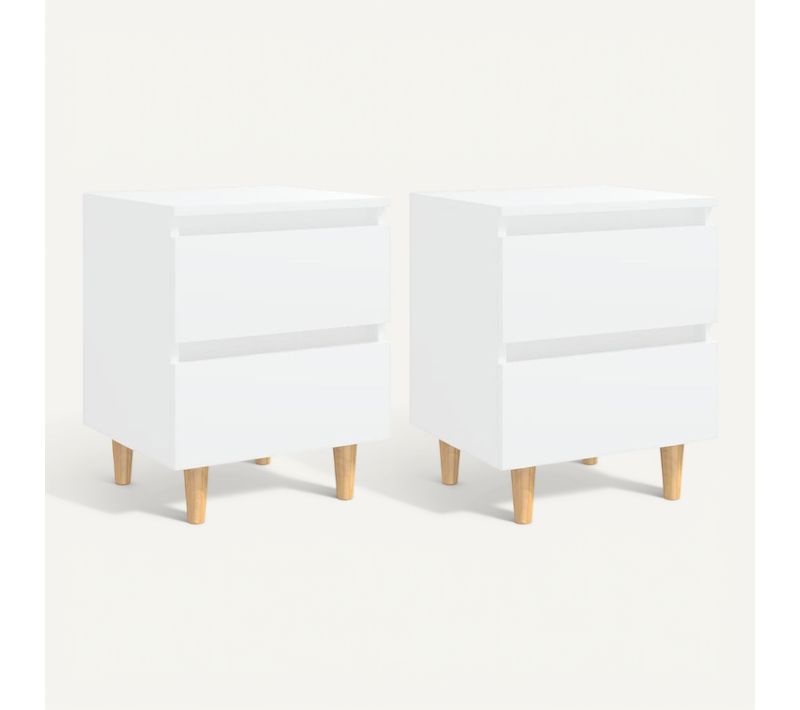 Tables De Chevet 2 Pièces Avec Pieds En Pin Blanc 40x35x50 Cm
