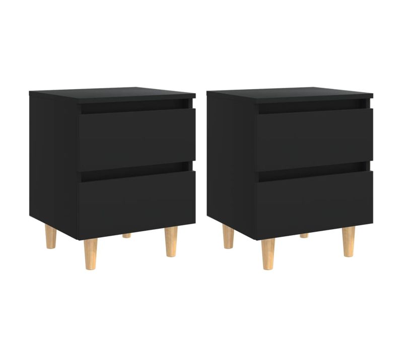 Tables De Chevet Avec Pieds En Pin 2 Pièces Noir 40x35x50 Cm