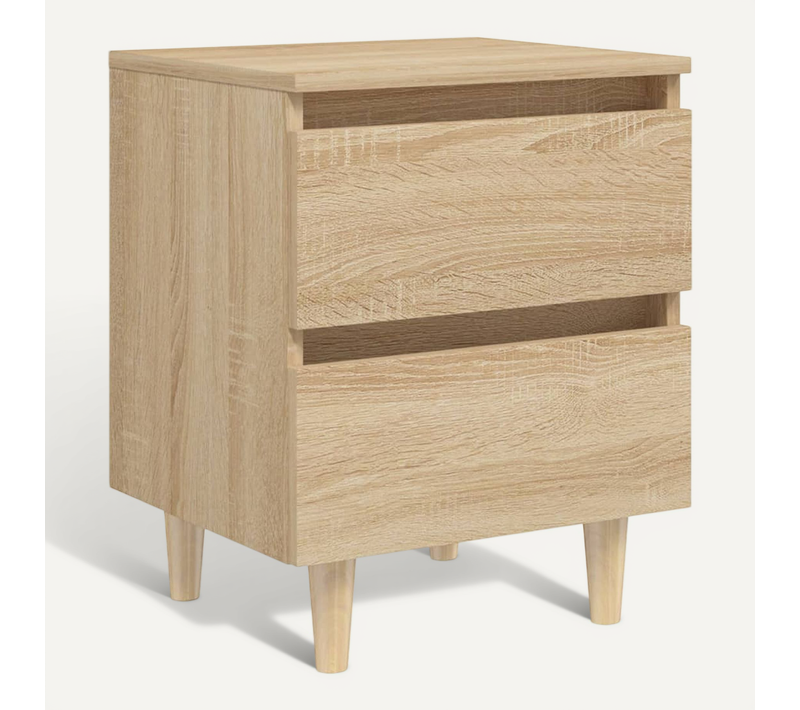 Cabinet De Lit Avec Pieds En Pin Massif 2 Tiroirs Chêne Sonoma 40x35x50 Cm