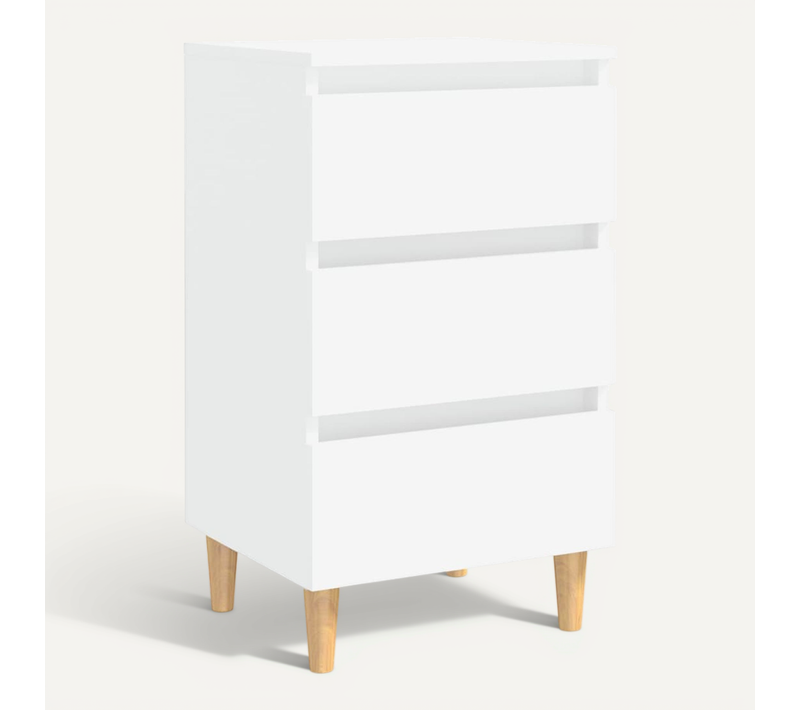 Table De Chevet Avec Pieds En Bois Solide Blanc 40x35x69 Cm