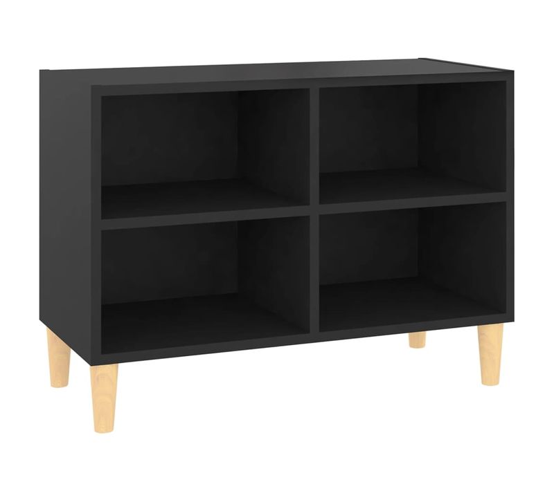 Meuble TV 69,5 X 30 X 50 Cm Noir 4 Compartiments Pieds En Bois Buffet Scandinave