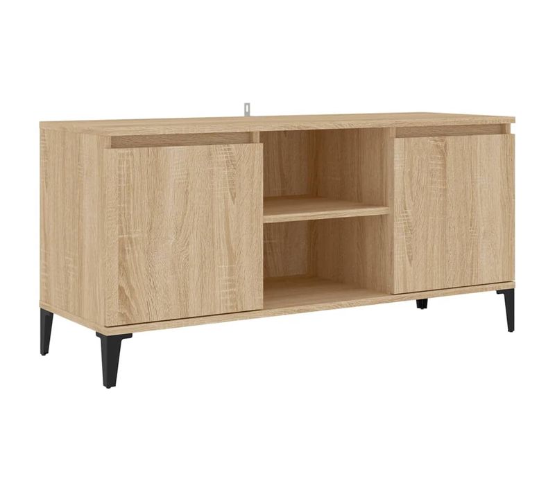 Meuble TV 103,5 X 35 X 50 Cm, Pieds En Bois Massif Blanc, 2 Étagères, Buffet Scandinave