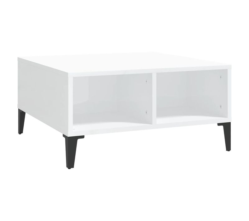 Table Basse Blanc Brillant 60x60x30 Cm Bois Contreplaqué