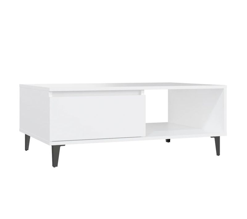 Table Basse Blanc 90x60x35 Cm Bois Contreplaqué