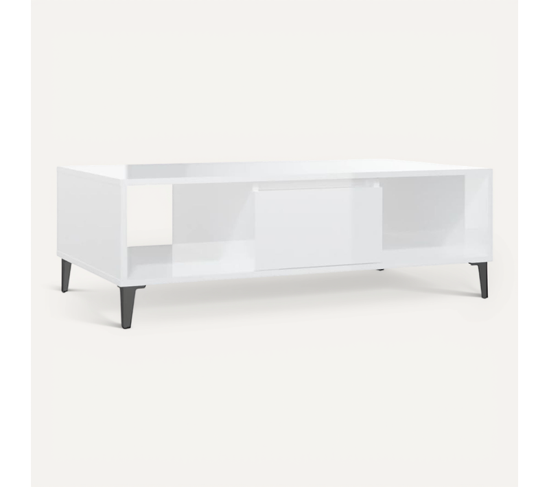 Table Basse Blanc Brillant 103,5x60x35 Cm Bois Contreplaqué