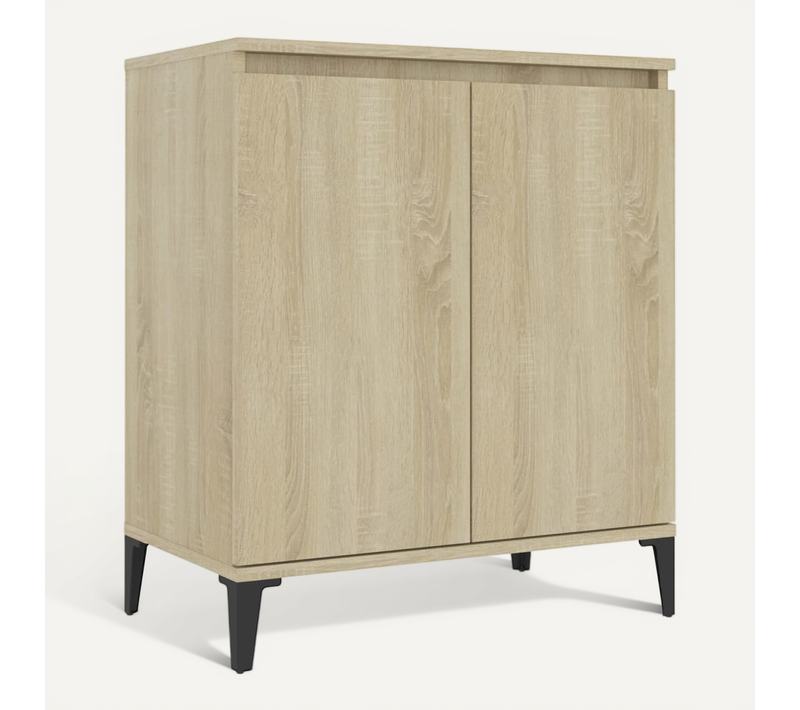 Buffet 60x35x70 Cm Chêne Sonoma Bois Contreplaqué Pieds En Métal 2 Portes Rangement
