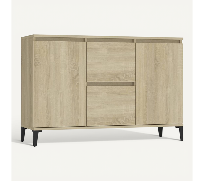 Buffet 104 X 35 X 70 Cm Chêne Sonoma Bois Contreplaqué Pieds En Métal Avec Tiroirs