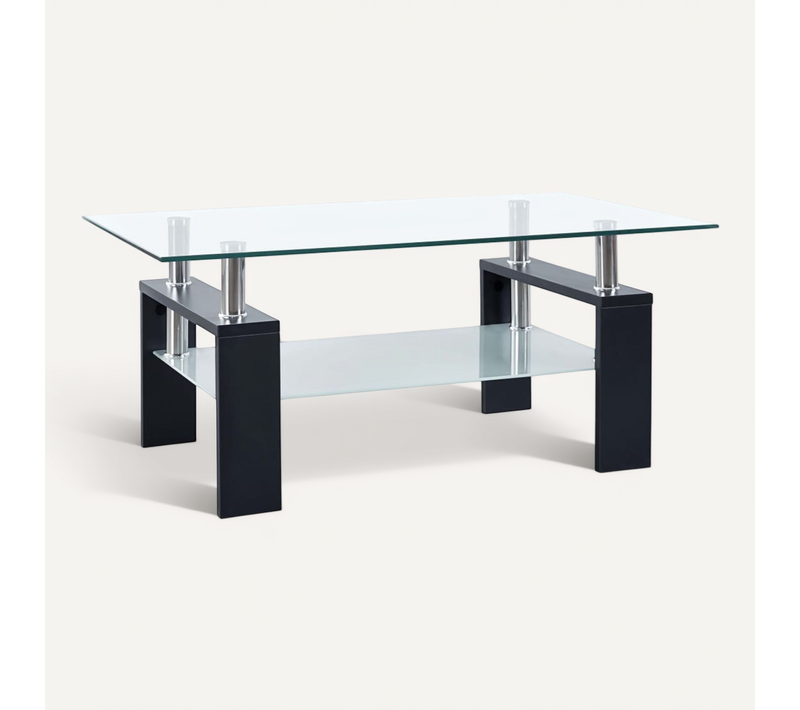 Vidaxl Table Basse Rectangulaire Noir Et Transparent 95x55x40 Cm Verre Trempé Table D'appoint Salon