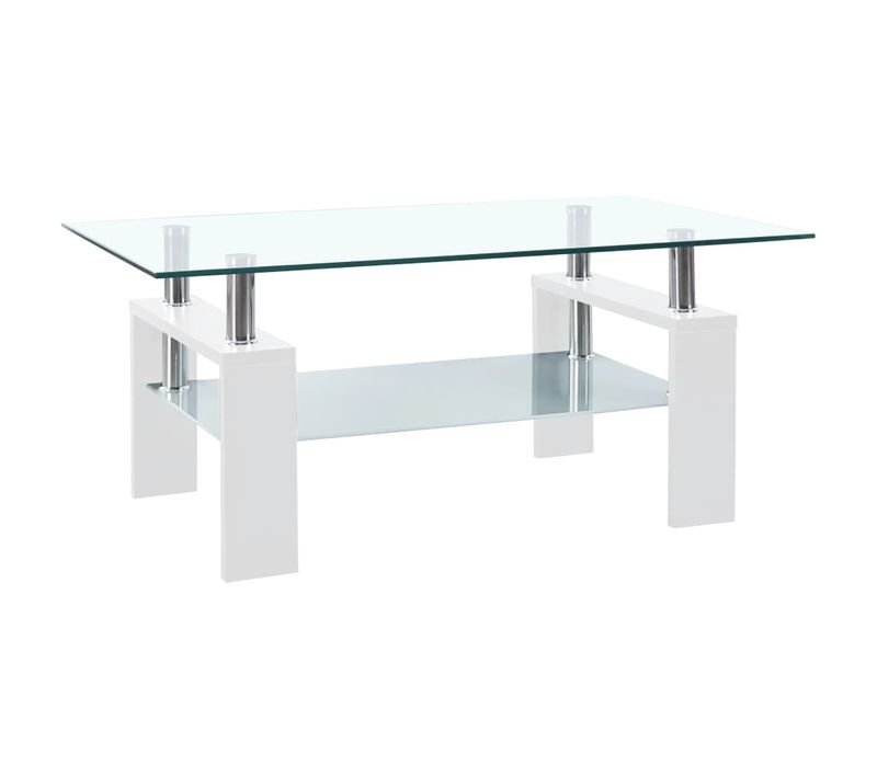 Vidaxl Table Basse Rectangulaire Blanc Et Transparent 95x55x40 Cm Verre Trempé Table D'appoint Salon