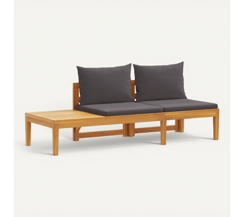 Banc De Jardin Avec Table Avec Coussins Gris Foncé Teck Solide Réversible