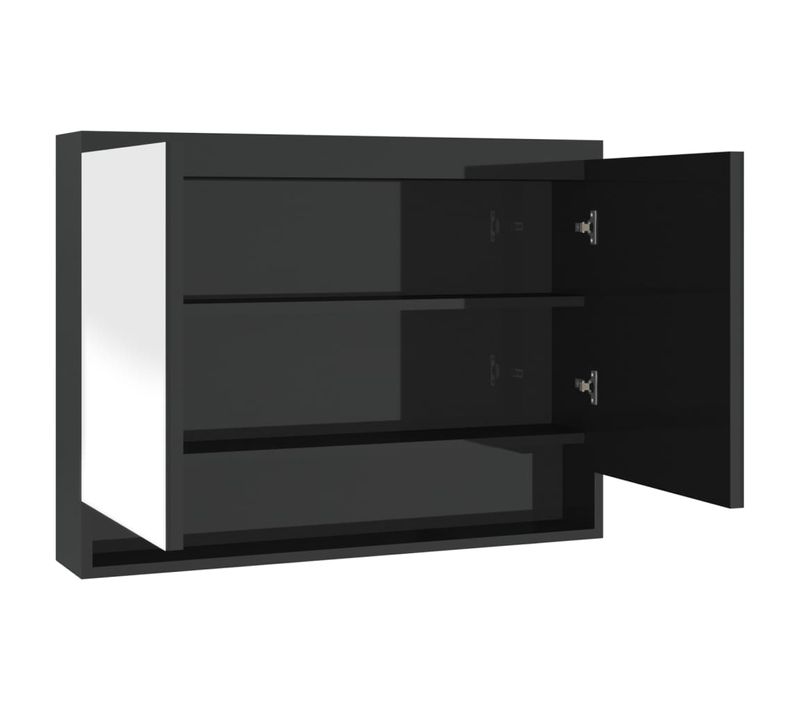 Armoire à Miroir De Salle De Bain 80x15x60 Cm Mdf Noir Brillant