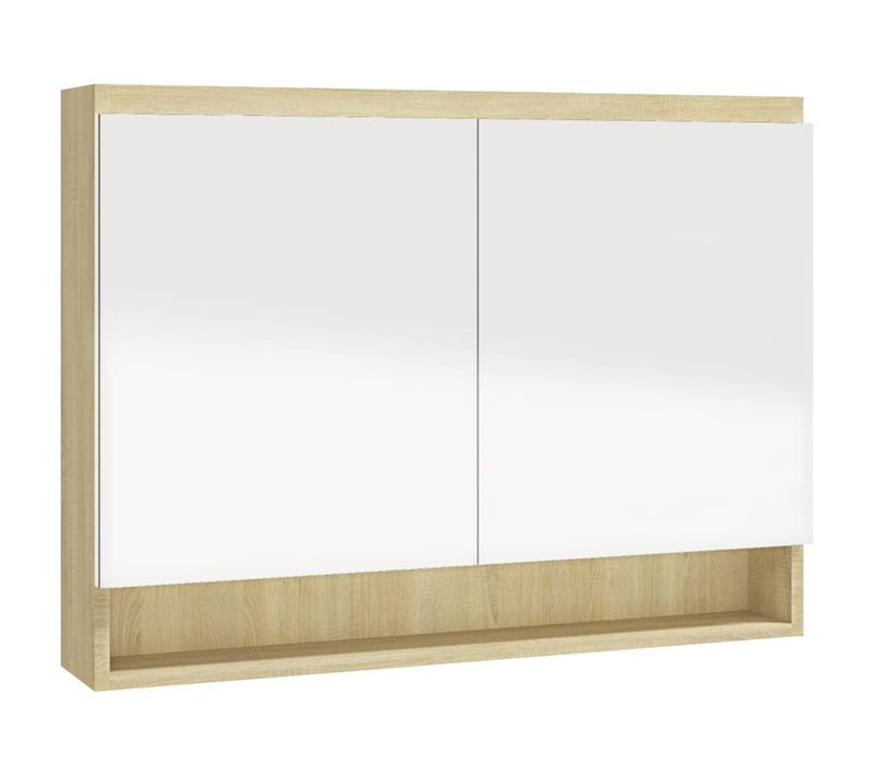 Cabinet De Miroir De Salle De Bain Résistant à L'humidité 80x15x60 Cm Blanc Et Chêne