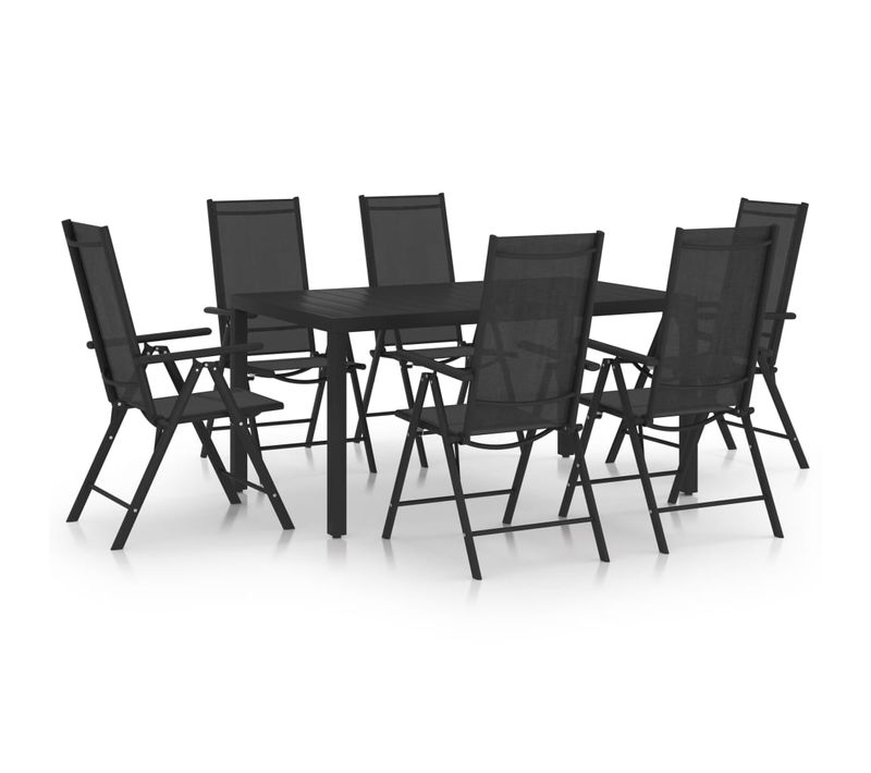 Ensemble De Salle À Manger De Jardin 7 PCs Aluminium Noir
