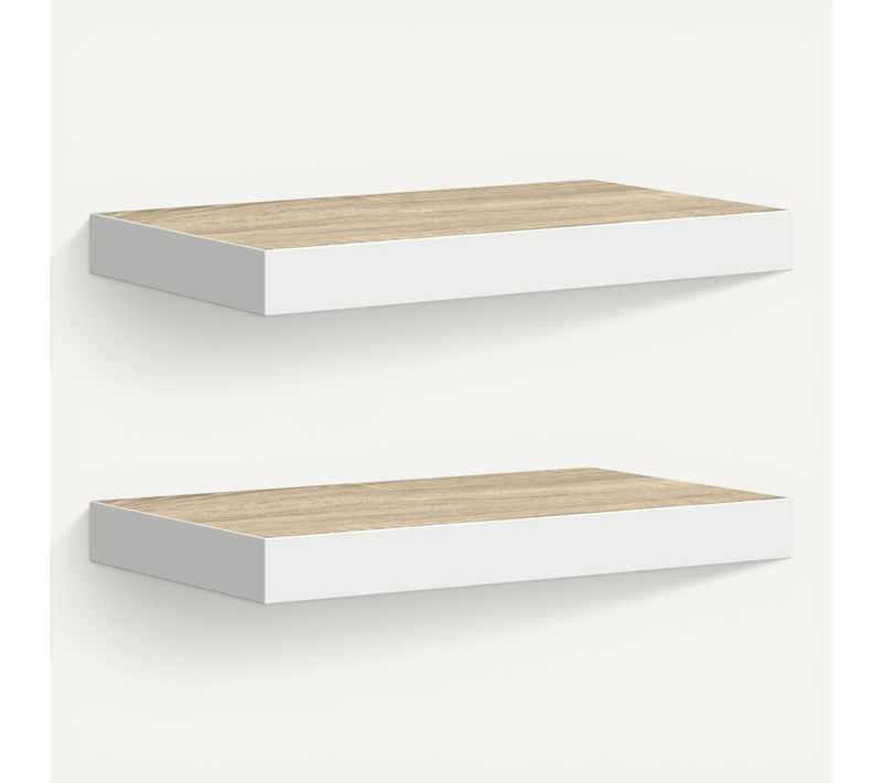 étagères Flottantes 2 Pièces Chêne Et Blanc 40x23,5x3,8 Cm Mdf