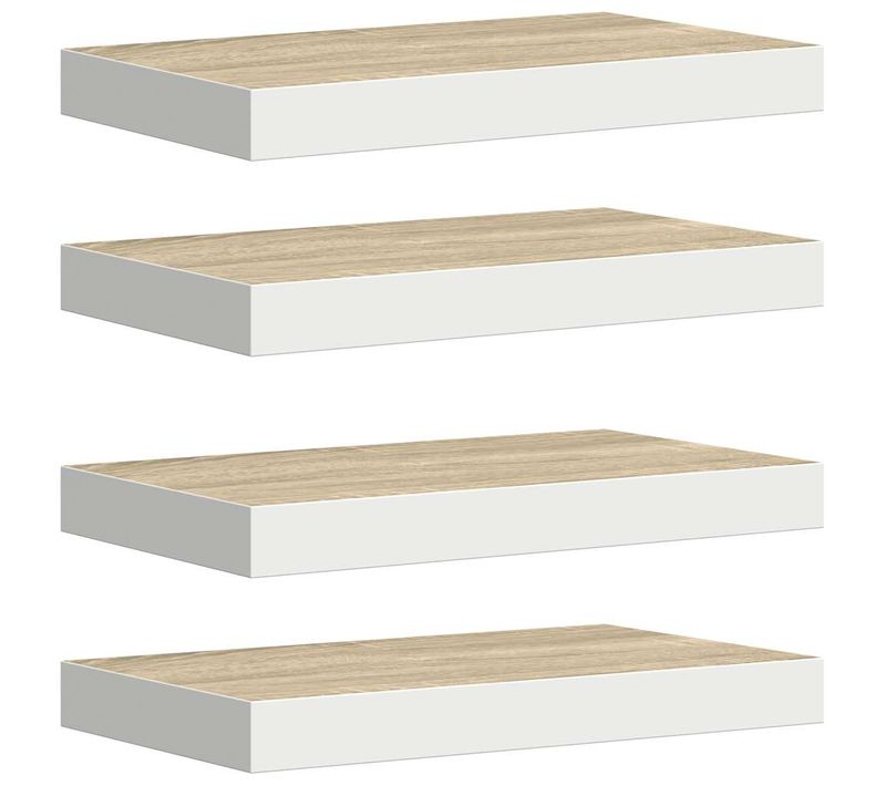 étagères Flottantes 4 Pièces Chêne Et Blanc 40x23,5x3,8 Cm Mdf