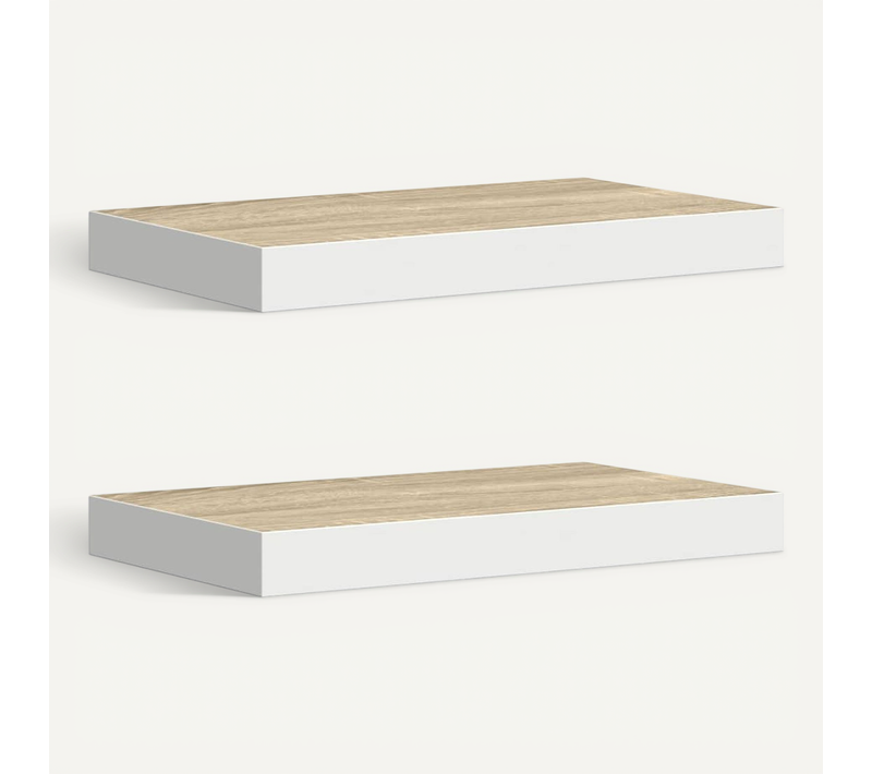 étagères Flottantes 2 Pièces Chêne Et Blanc 50x23,5x3,8 Cm Mdf