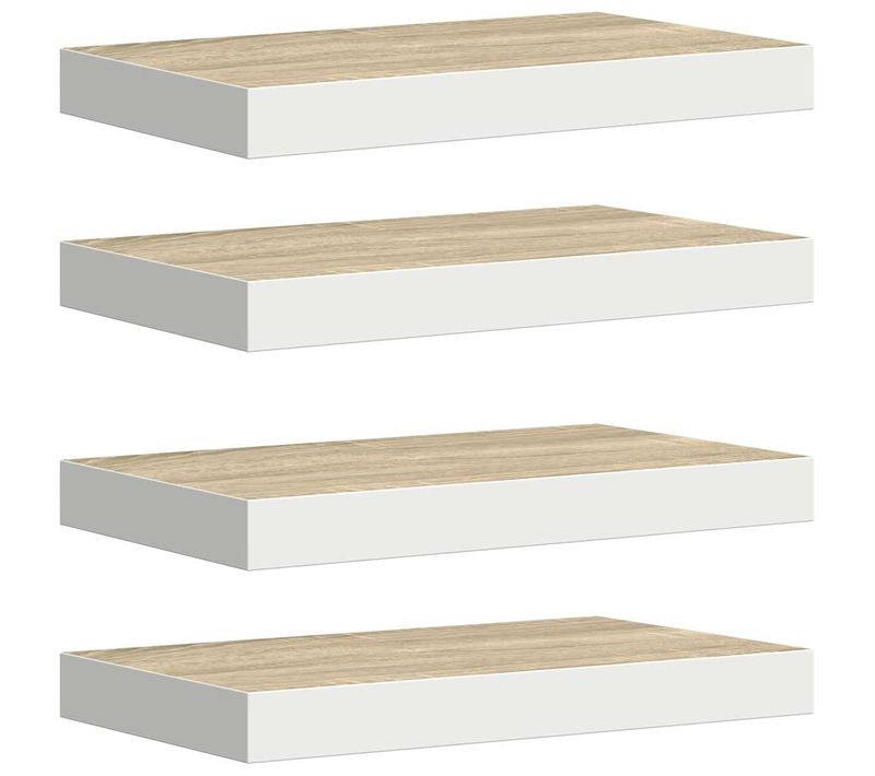 étagères Flottantes 4 Pièces Chêne Et Blanc 50x23,5x3,8 Cm Mdf