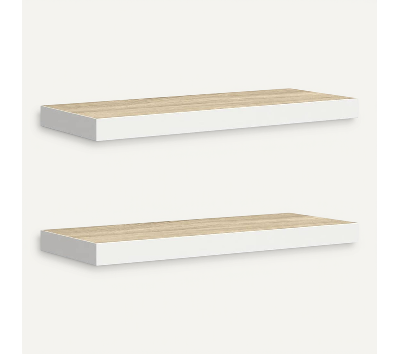 étagères Flottantes 2 Pièces Chêne Et Blanc 60x23,5x3,8 Cm Mdf