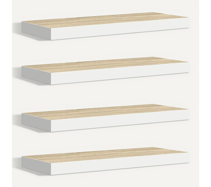 étagères Flottantes 4 Pièces Chêne Et Blanc 60x23,5x3,8 Cm Mdf