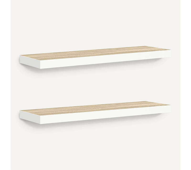 étagères Flottantes 2 Pièces Chêne Et Blanc 80x23,5x3,8 Cm Mdf