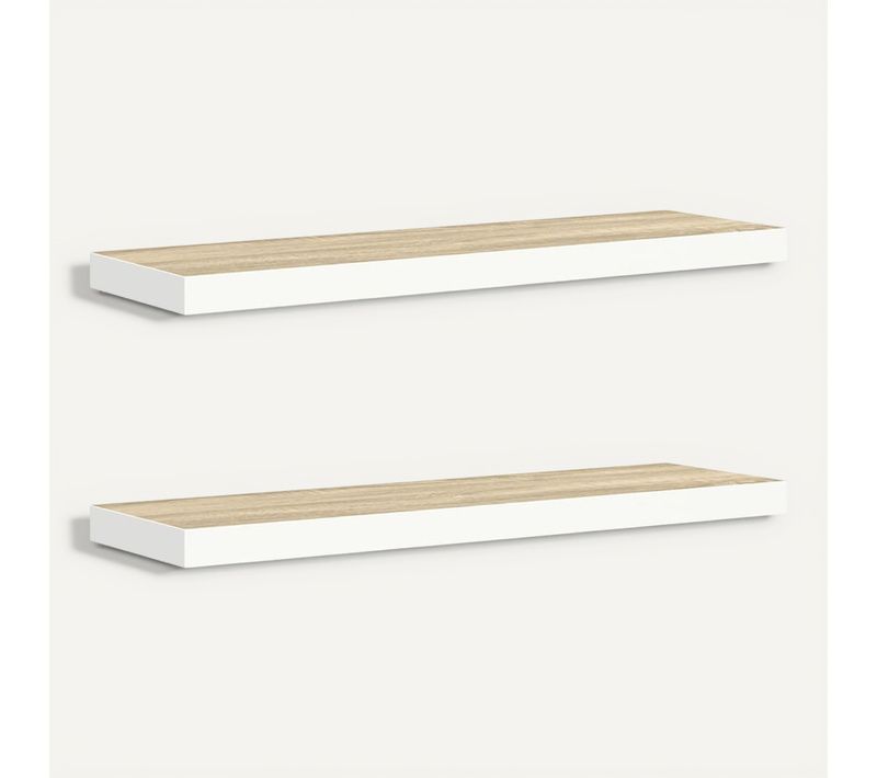 étagères Flottantes 2 Pièces Chêne Et Blanc 90x23,5x3,8 Cm Mdf