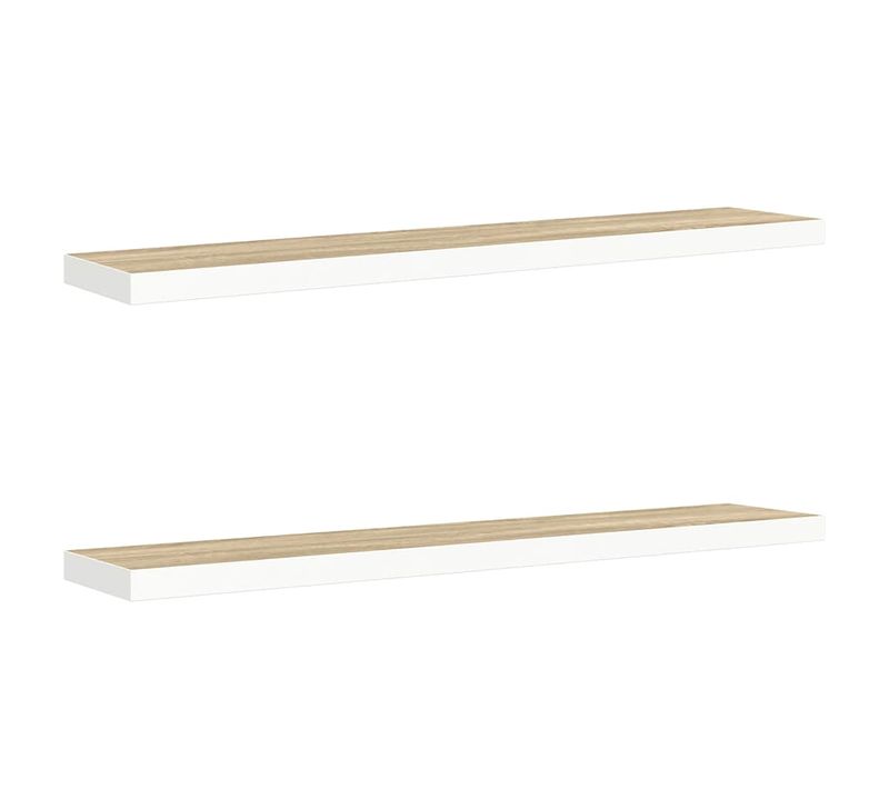 étagères Flottantes 2 Pièces Chêne Et Blanc 120x23,5x3,8 Cm Mdf