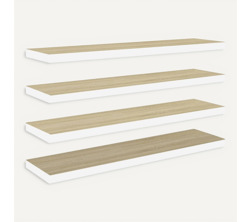 étagères Flottantes 4 Pièces Chêne Et Blanc 120x23,5x3,8 Cm Mdf