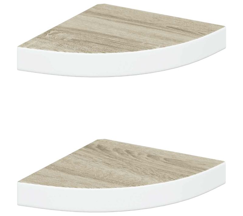 étagères D'angle Murales 2 Pièces Chêne Et Blanc 25x25x3,8 Cm Mdf