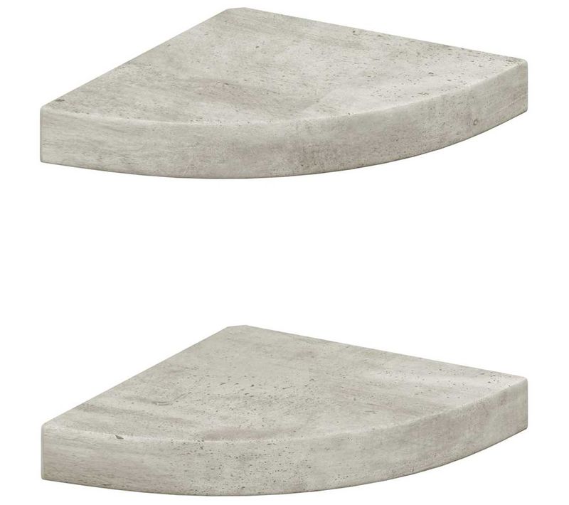 étagères D'angle Murales 2 Pièces Gris Béton 25x25x3,8 Cm Mdf