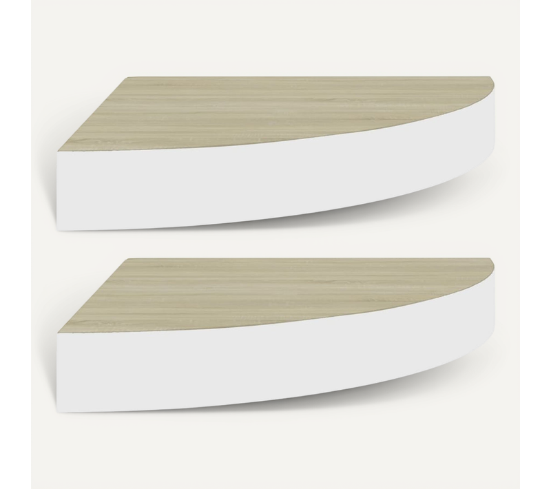 étagères D'angle Murales 2 Pièces Chêne Et Blanc 35x35x3,8 Cm Mdf