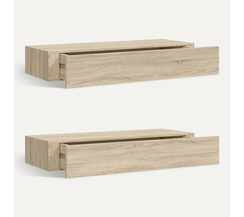 étagères À Tiroirs Murales 2 Pièces Chêne 60x23,5x10 Cm Mdf
