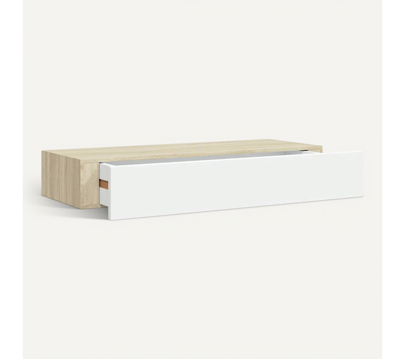 étagère Murale À Tiroirs Chêne Et Blanc 60 X 23,5 X 10 Cm Mdf