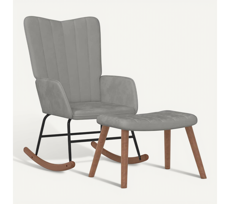Chaise à Bascule Avec Repose-pied Gris Clair Velours