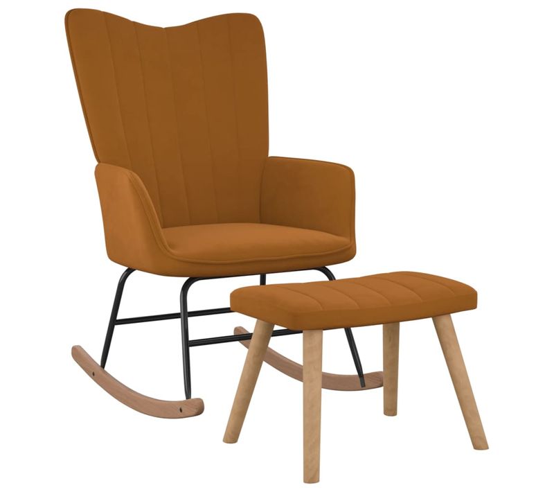 Chaise À Bascule Avec Repose-pied Marron Velours