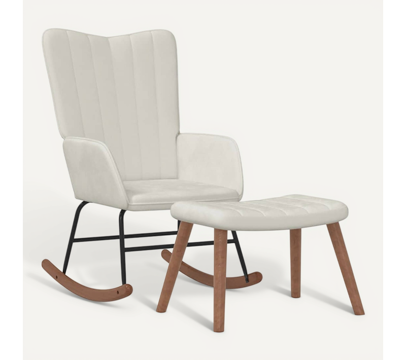 Chaise à Bascule Avec Repose-pied Blanc Crème Velours